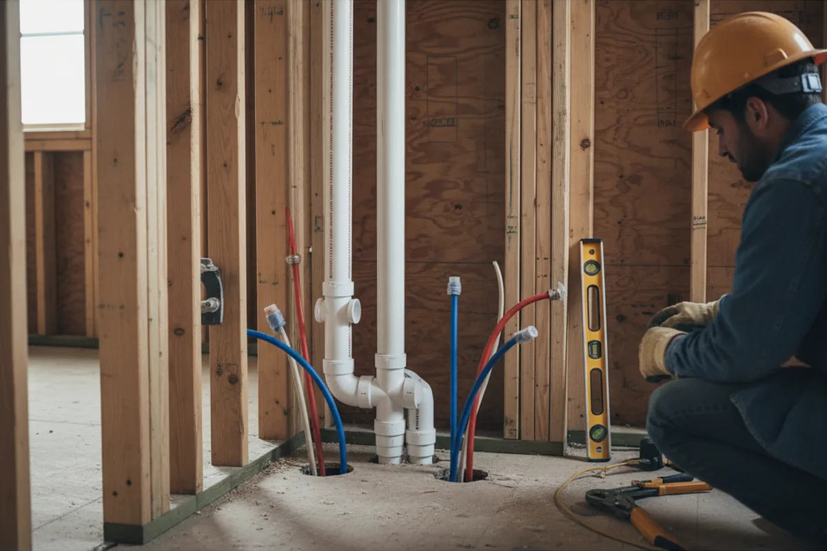Drain and supply rough-in during Leak Detection in Clive